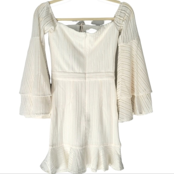 Michael Costello X Revolve Ivory Orchid Bell Sleeve Ruffle Mini Dress - Picture 3 of 5